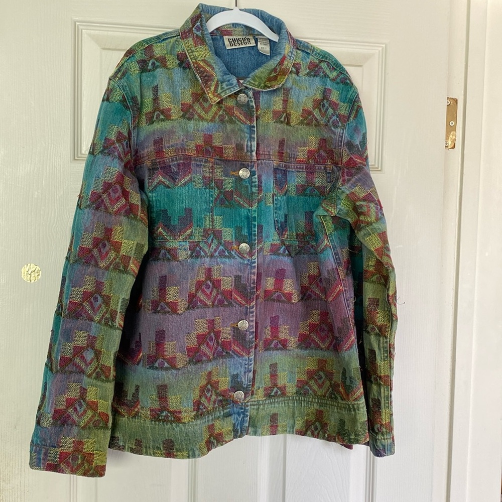 •Chico’s Design Embroidery Denim Rainbow Jacket Vintage - Picture 6 of 9